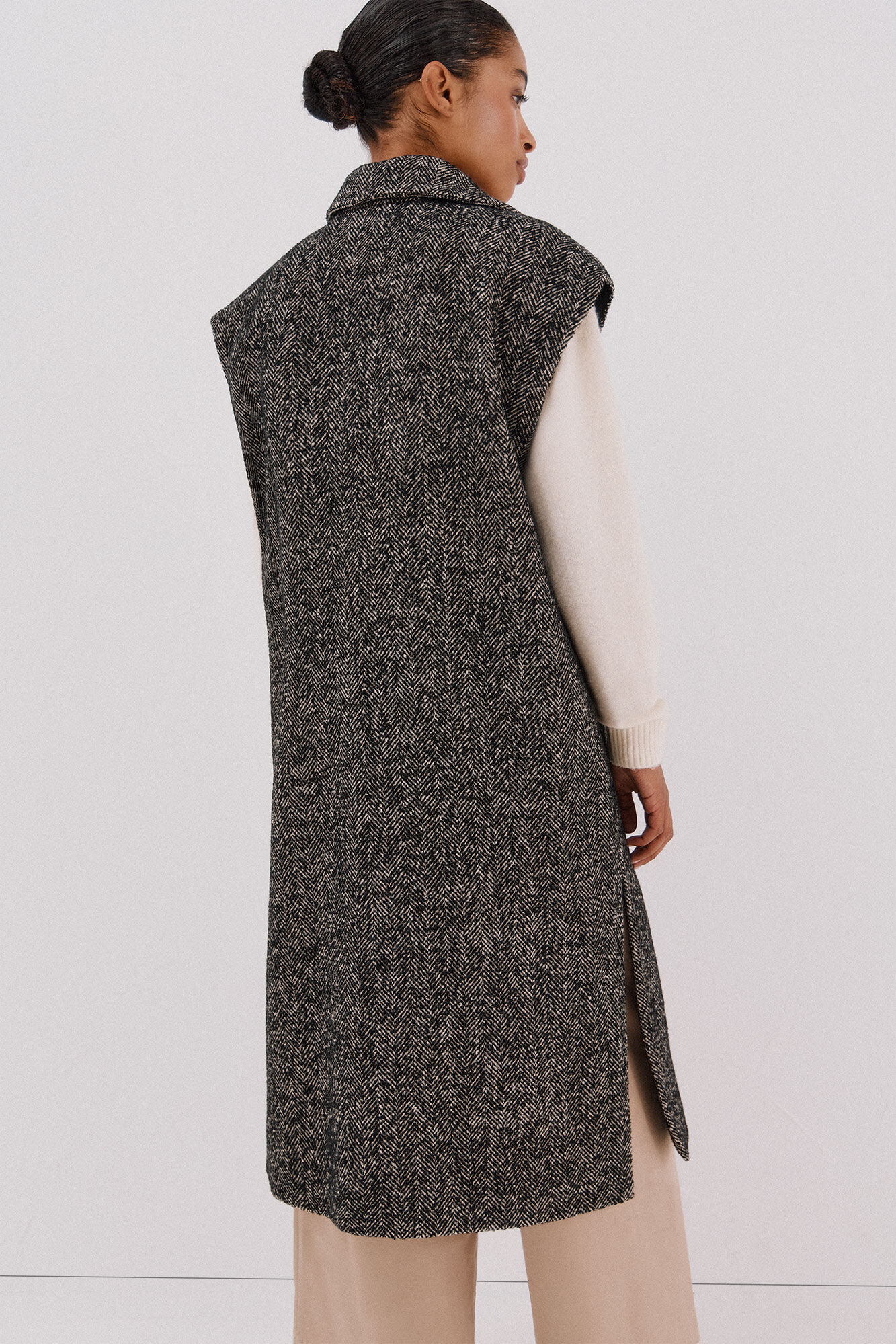 Cortefiel Long button-up waistcoat Printed grey