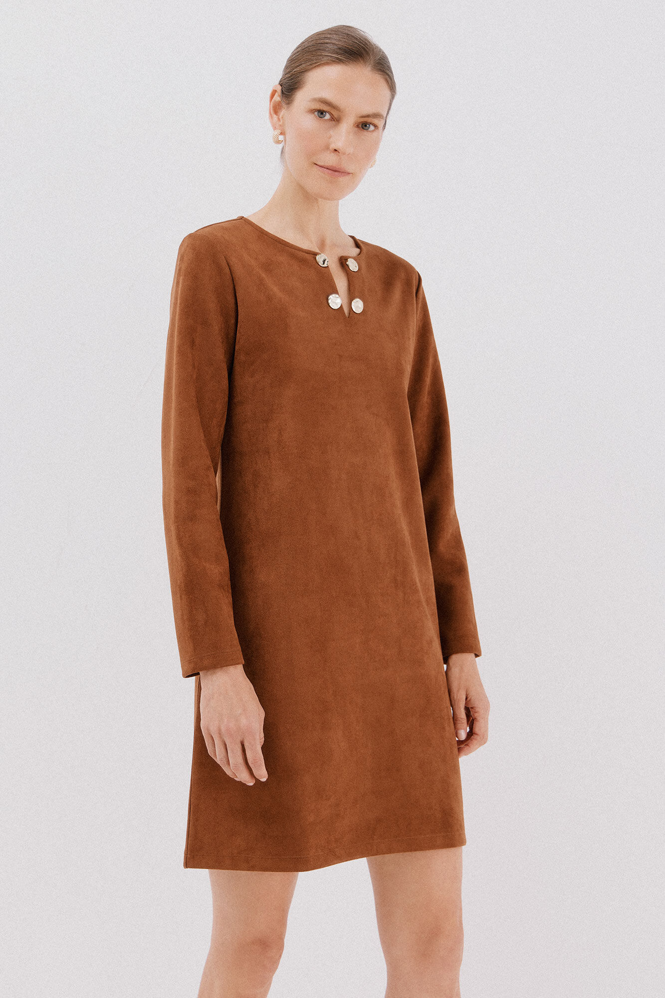 Cortefiel Vestido de camur&ccedil;a Castanho