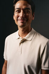 OOTO Camisa polo piqué lavada com bordado de avião Tostado