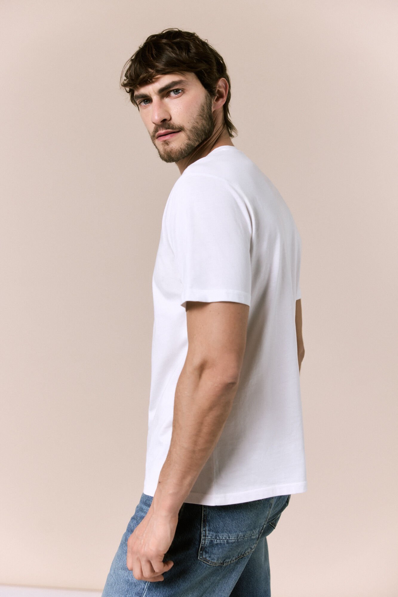 OOTO T-shirt b&aacute;sica lavada Branco