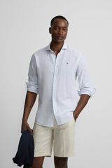 Silbon Camisa sport em linho &agrave;s riscas Azul