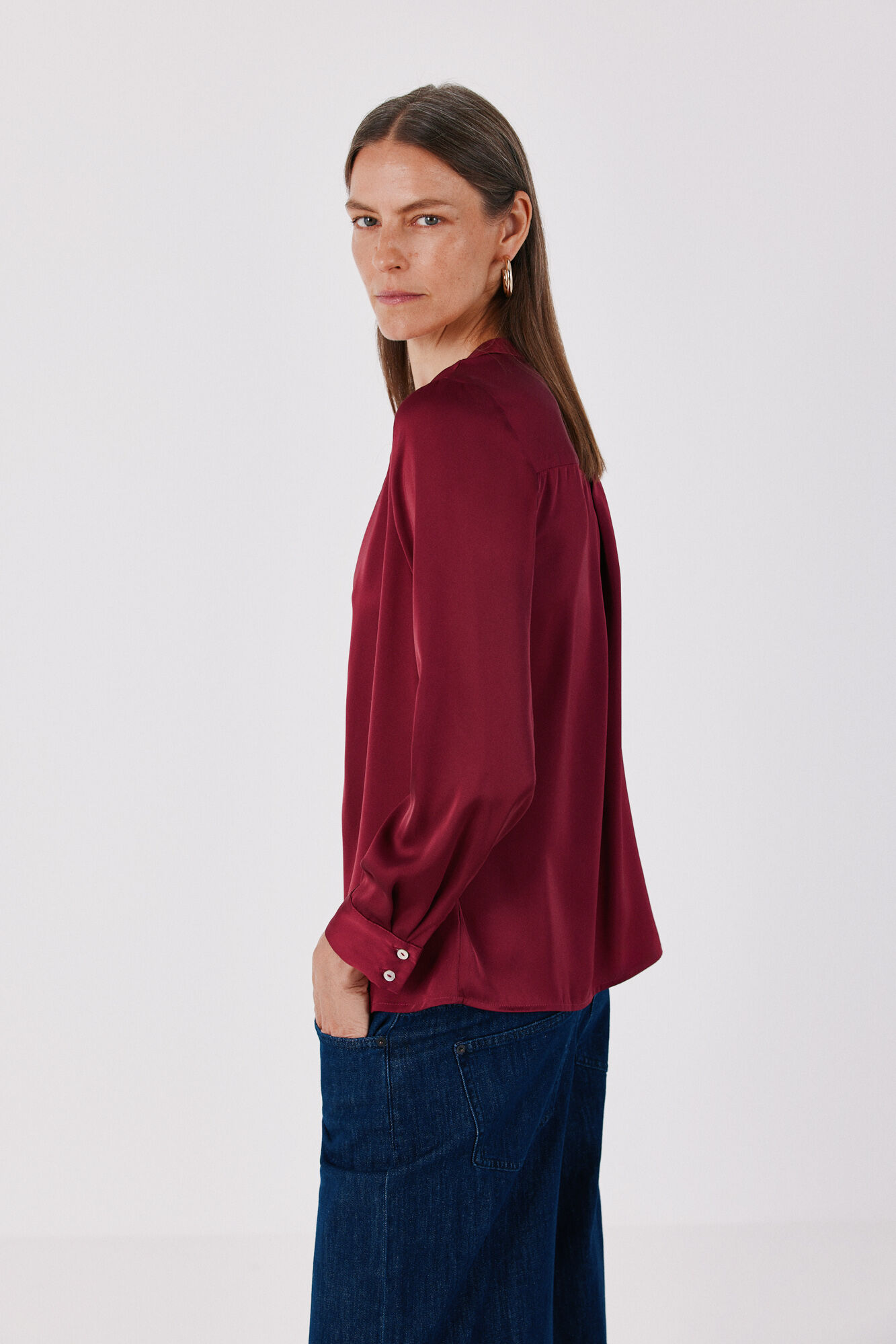 Cortefiel Satin-finish polo shirt blouse Navy