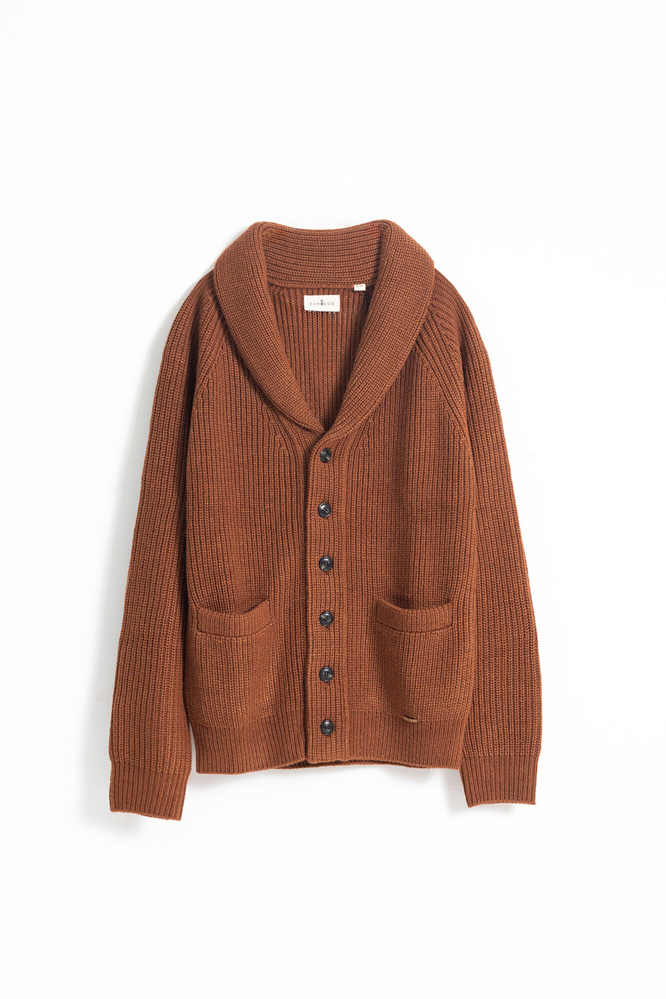 PuroEGO C&aacute;rdigan canelado gola xale Laranja