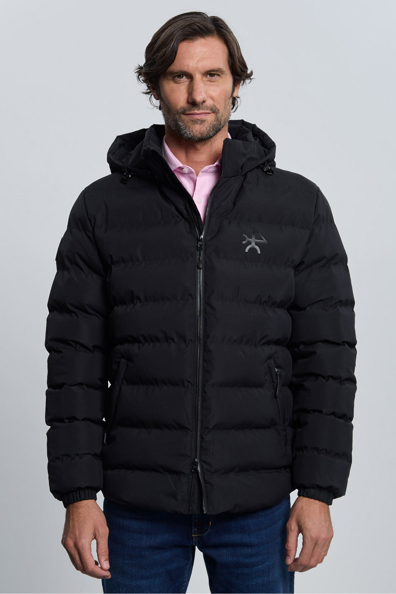 Valecuatro Casaco acolchoada preta com relevo