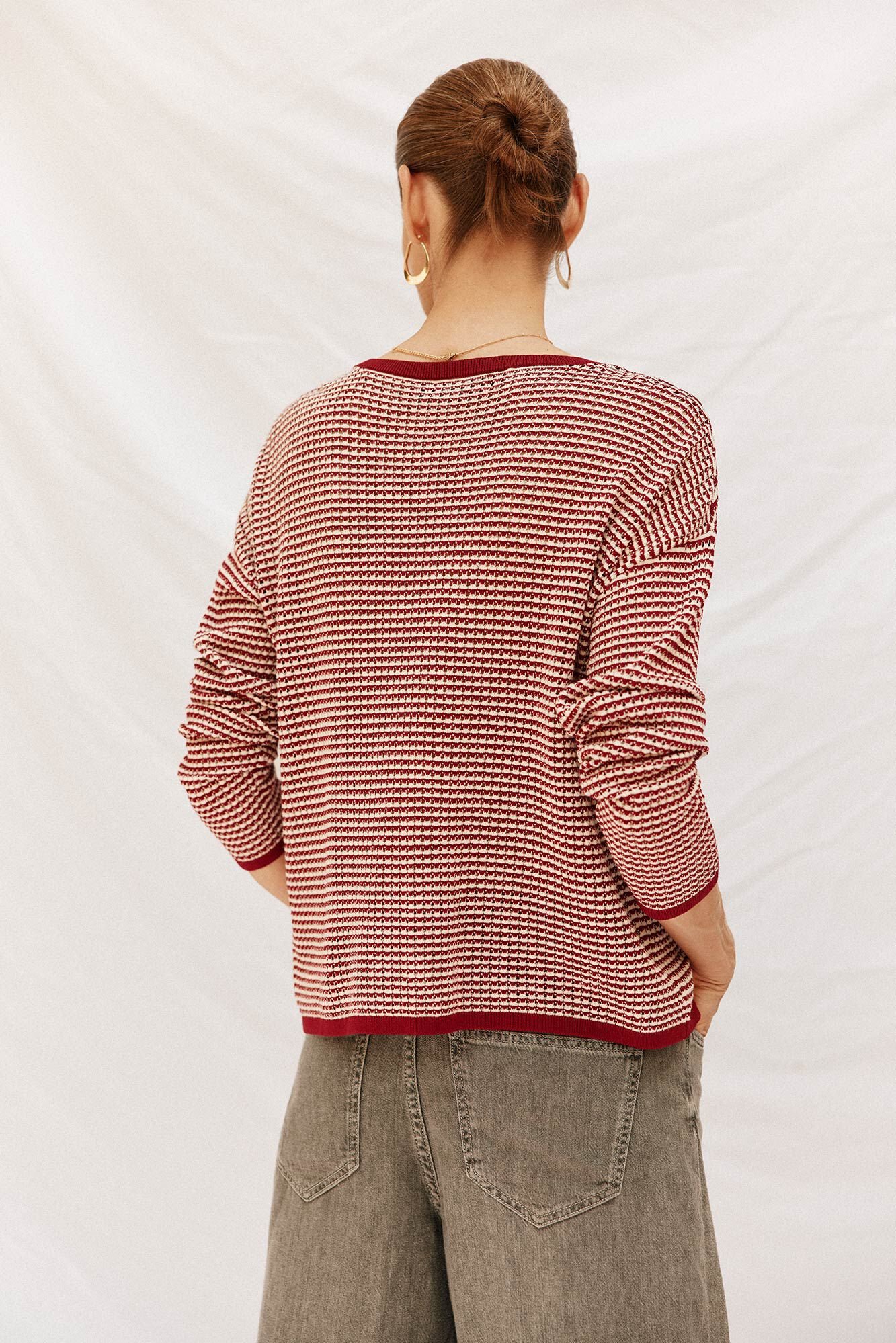 Cortefiel Two- jersey-knit knitted sweater Maroon