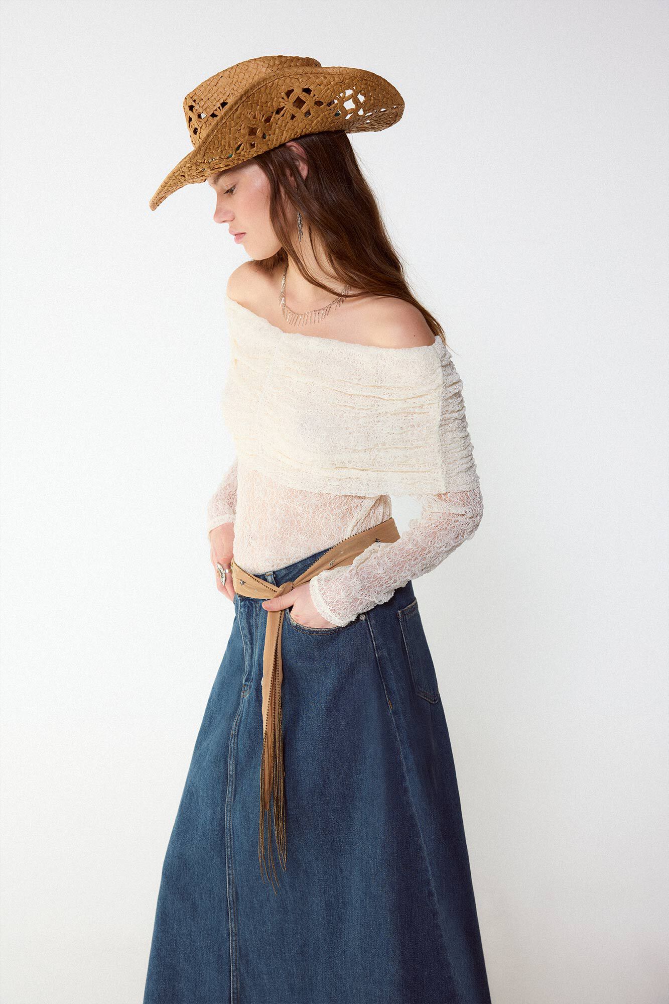 Slowlove Top descombrado lencero Marfil