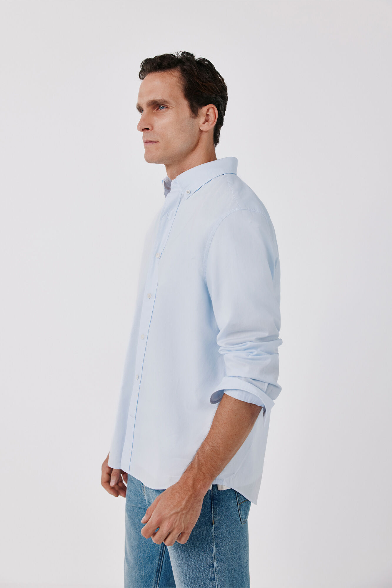 Cortefiel Camisa lisa em oxford leve Azul