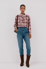 Cortefiel Plaid blouse with bow Multicolour