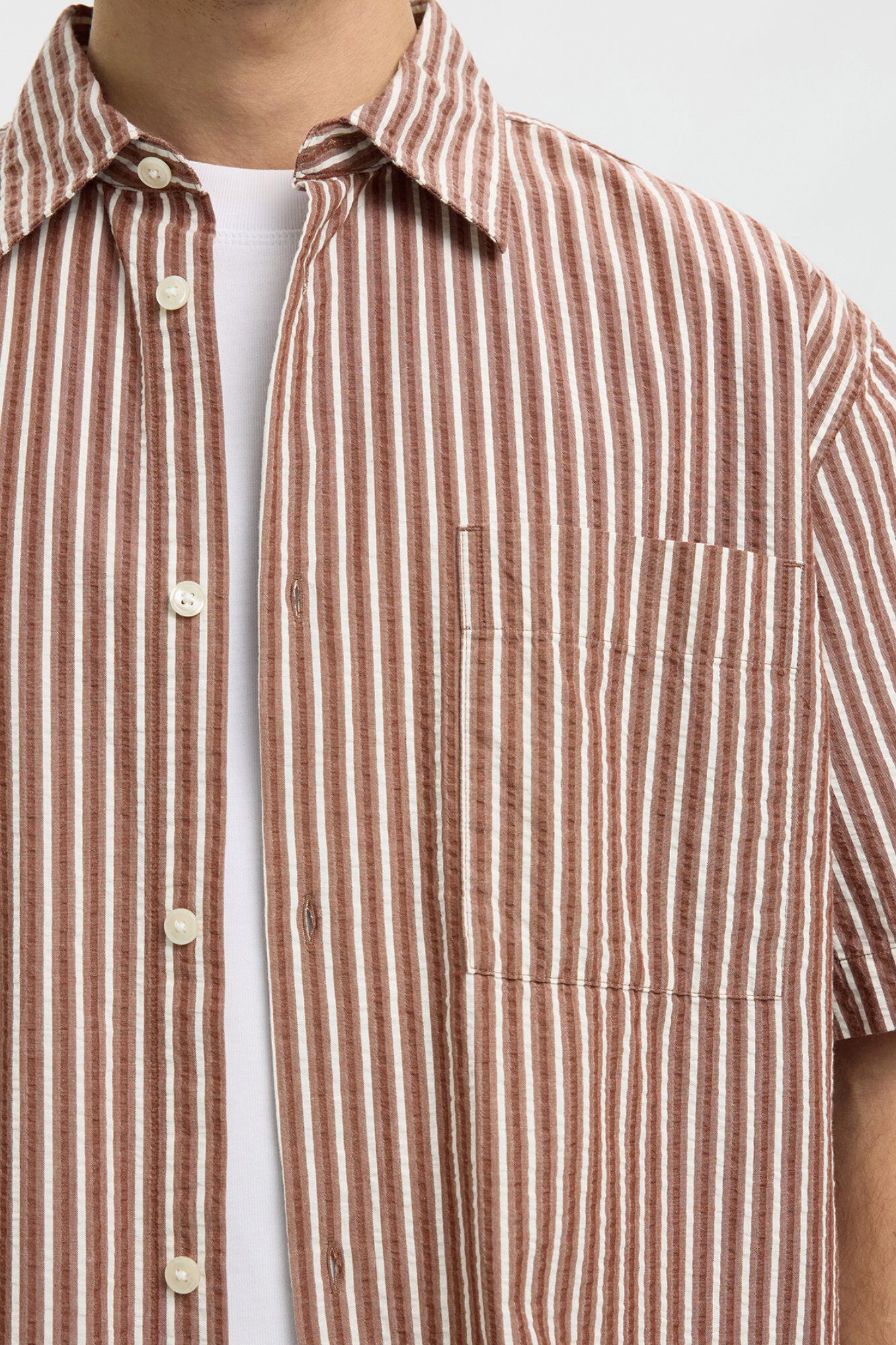 Selected Camisa tejido estructura manga corta Rojo