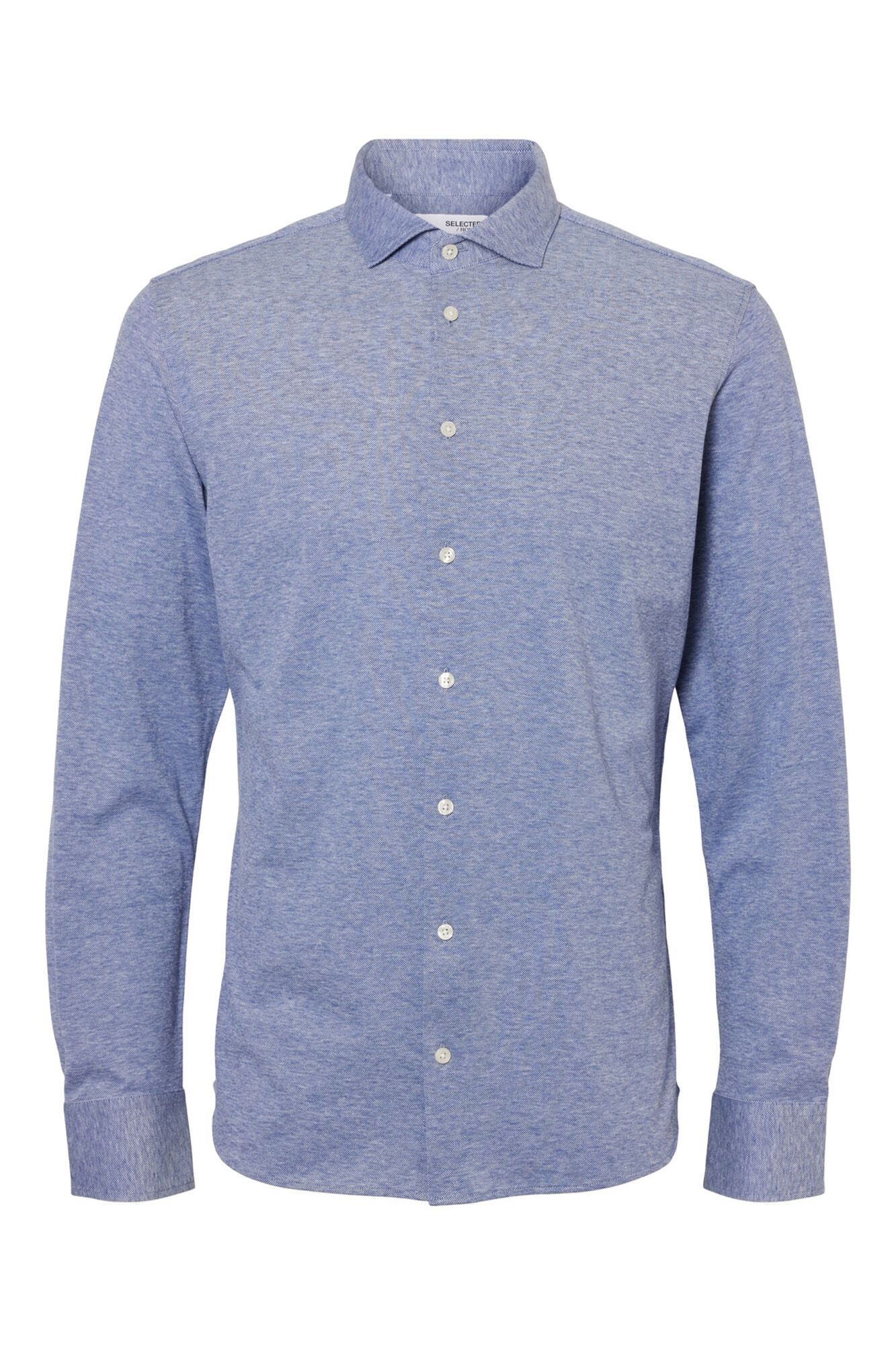Selected 100% cotton piqu&eacute; shirt Blue
