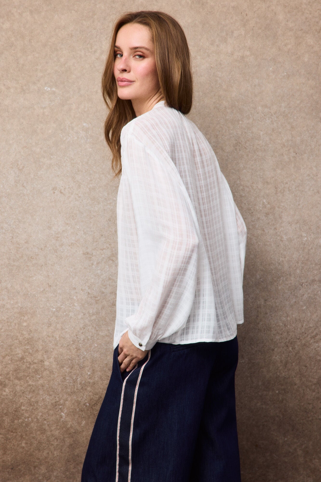 Slowlove Blusa com franzido e mangas bufantes