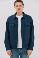 Cortefiel Faux leather overshirt Blue