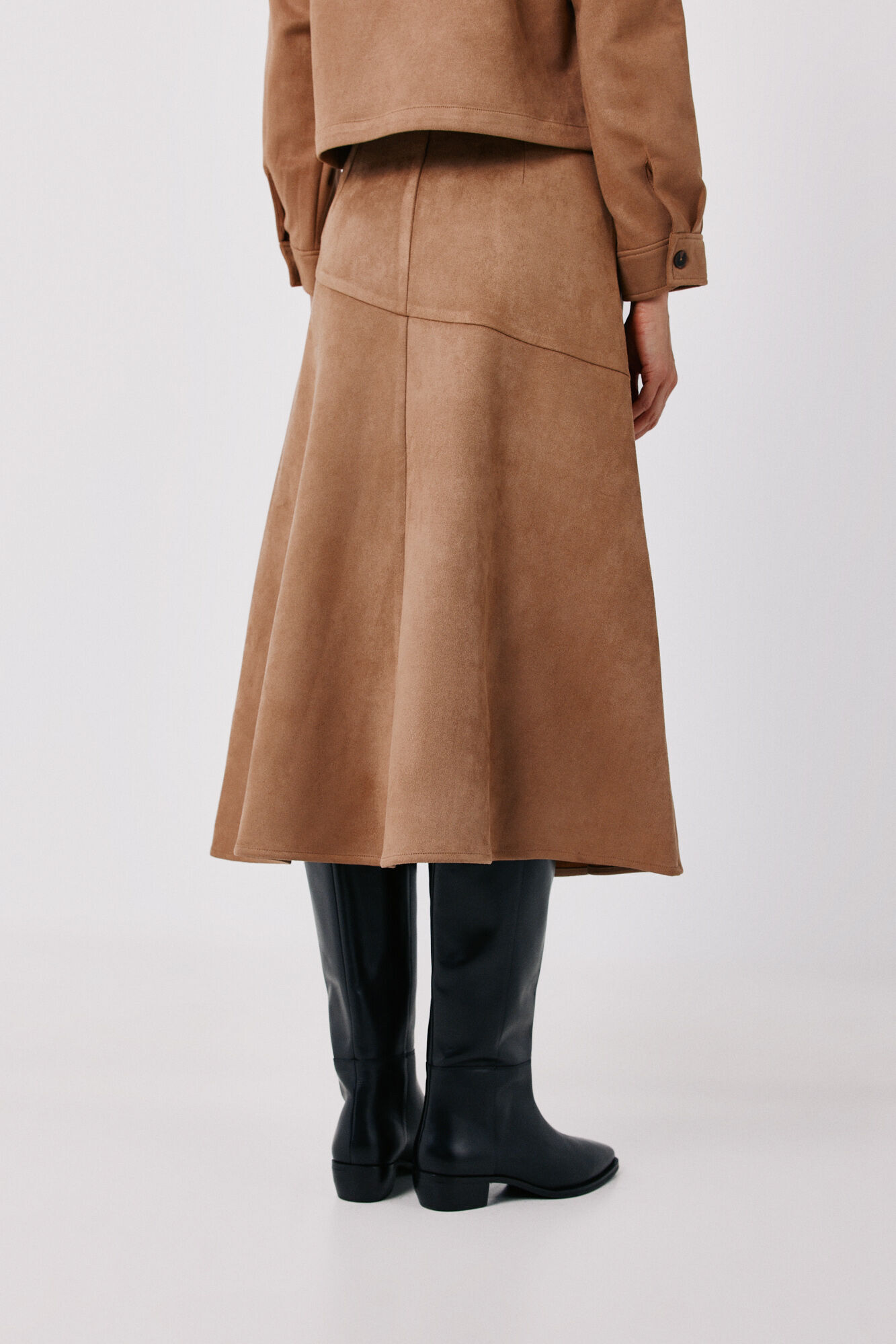 Cortefiel Faux leather midi skirt Beige