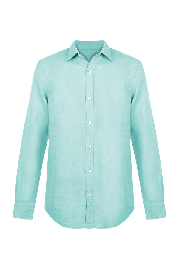 Cortefiel Plain linen/cotton shirt Green
