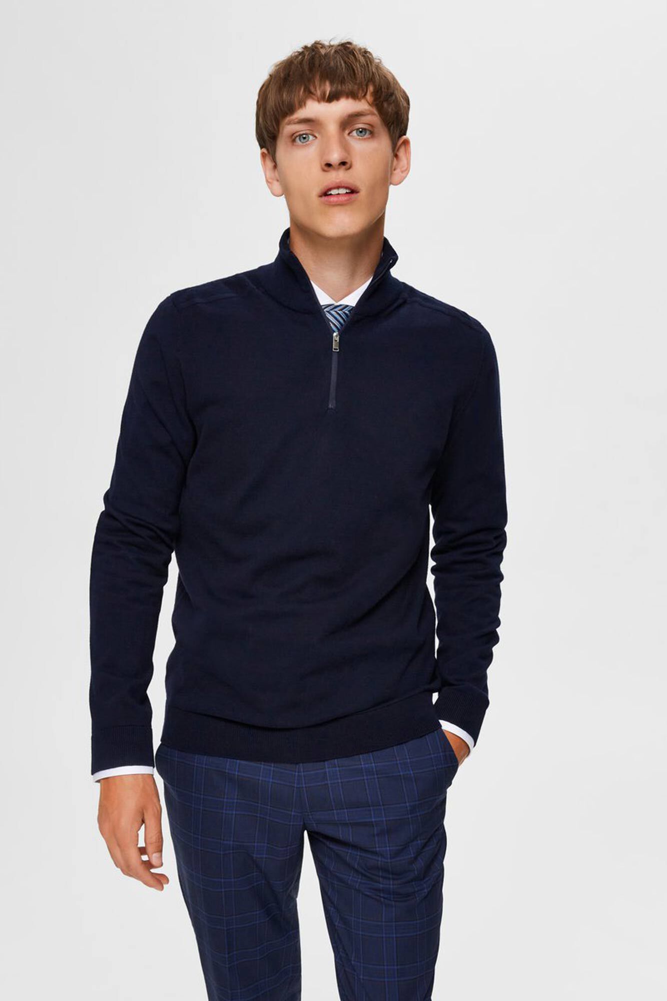 Selected Malha 100% camisola com meia fecho-&eacute;clair .