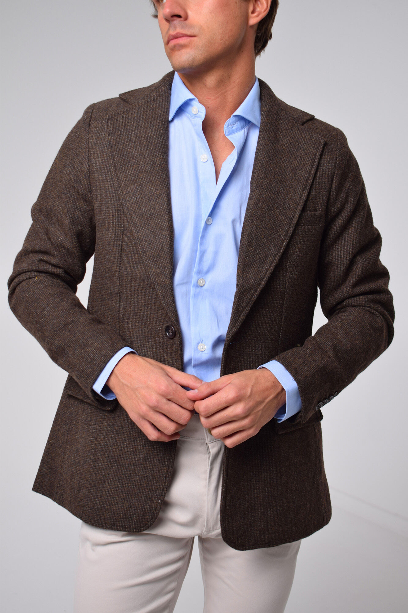 Cloking L&atilde; americana com pied-de-poule Castanho