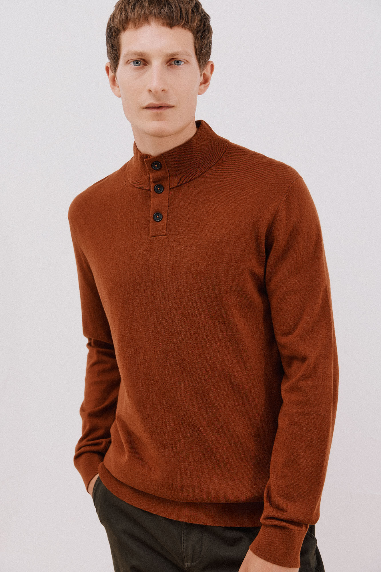 Cortefiel Cotton/silk cashmere high neck jumper