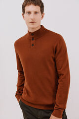 Cortefiel Cotton/silk cashmere high neck jumper Camel