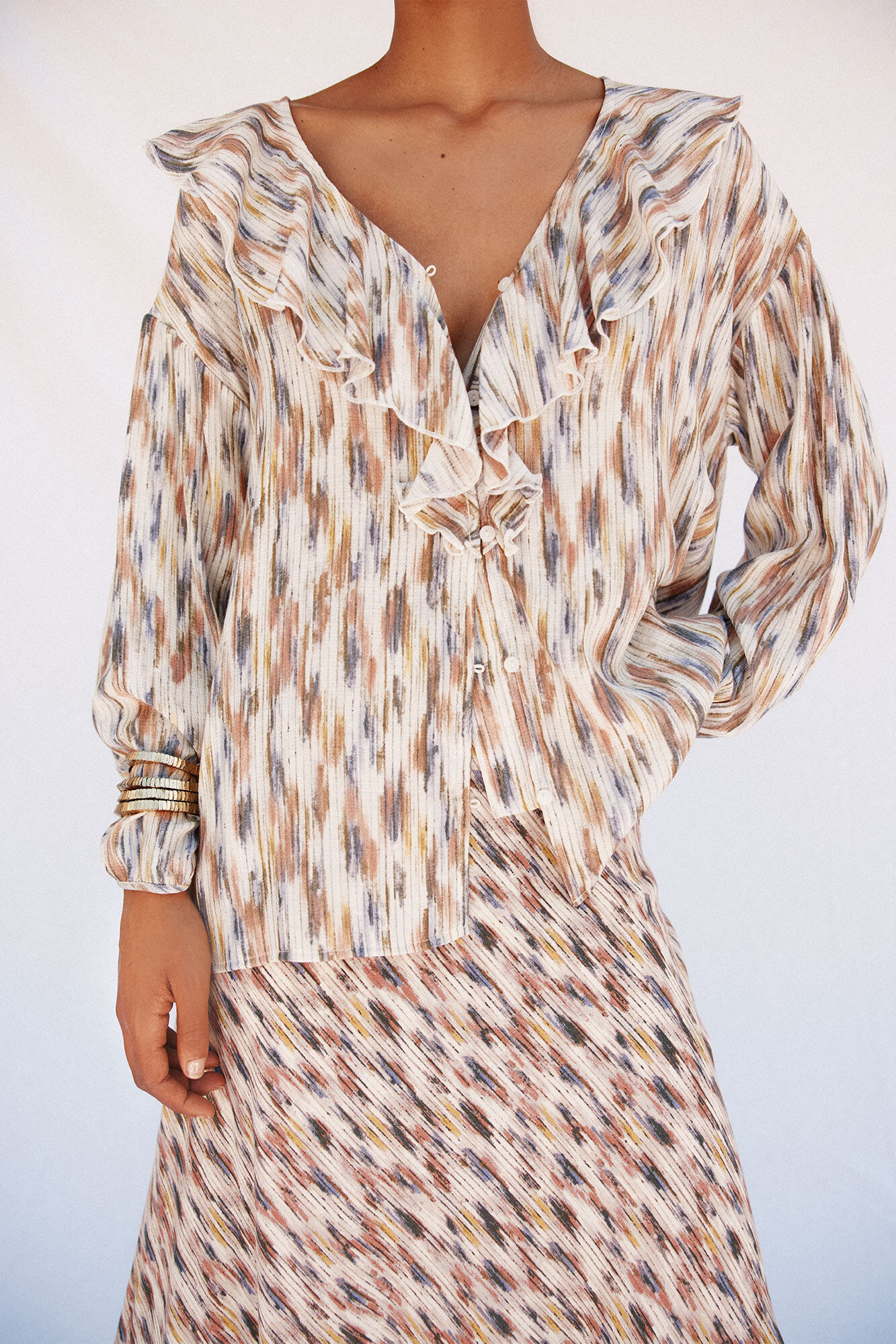 Cortefiel Ruffled printed blouse Multicolour