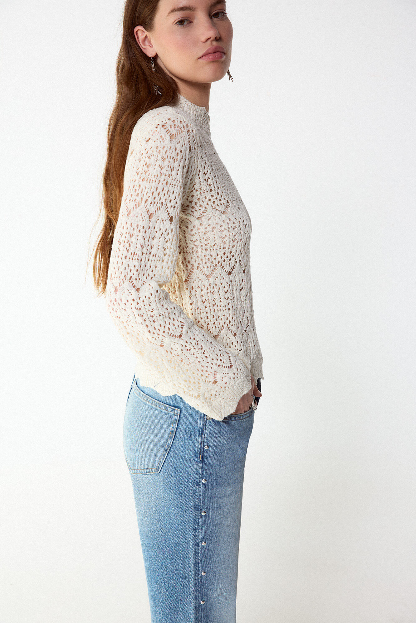 Slowlove Jersey punto calado perkins Marfil