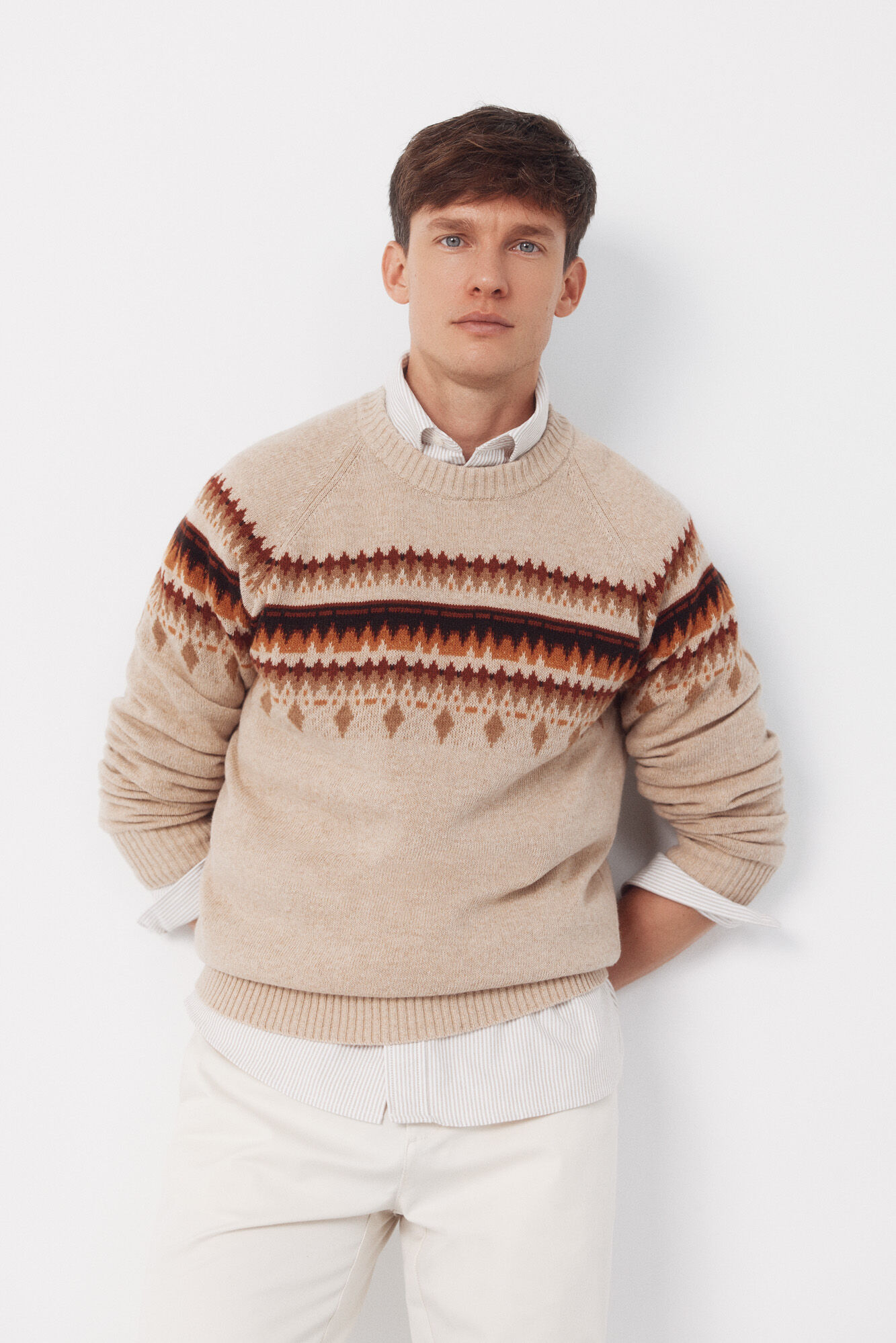 Cortefiel Su&eacute;ter de Natal com gola caixa de l&atilde; Tostado