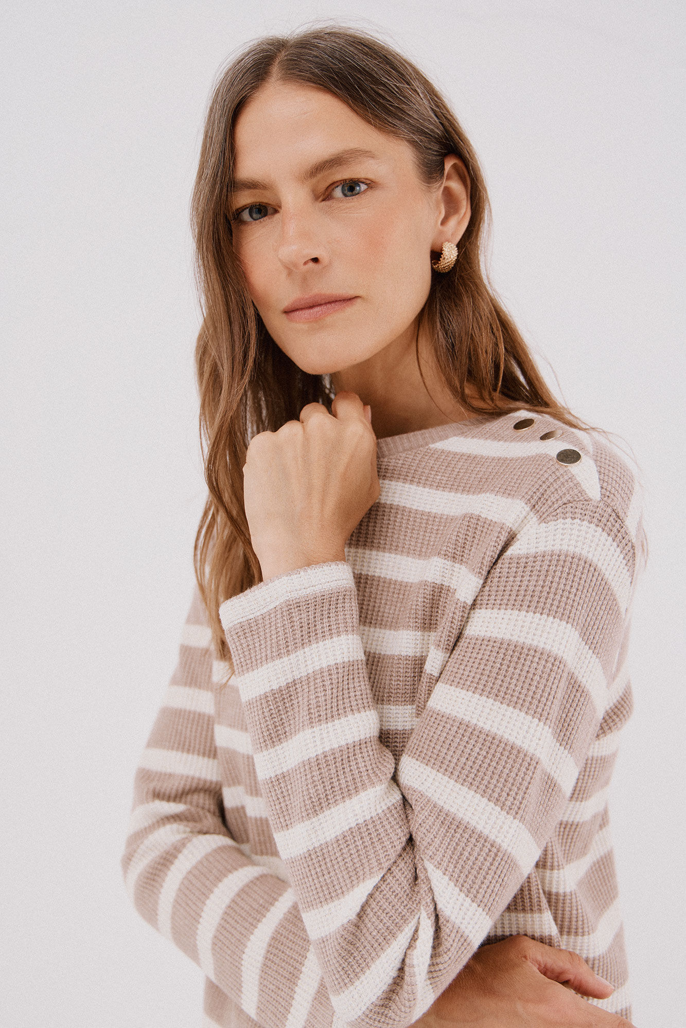 Cortefiel striped structured sweatshirt Beige