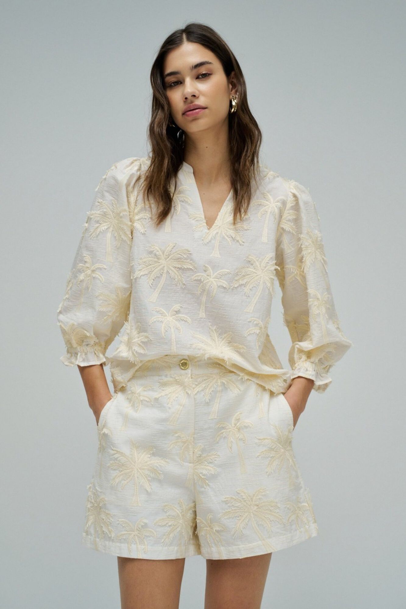 Salsa Jeans Blusa com efeito de tecido 3D texturizado Ecru