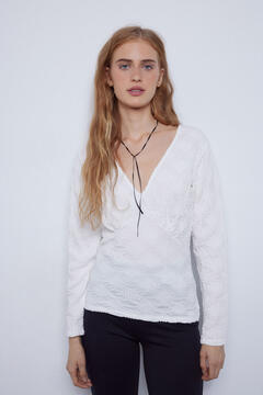 Cortefiel Long-sleeved jersey-knit top White