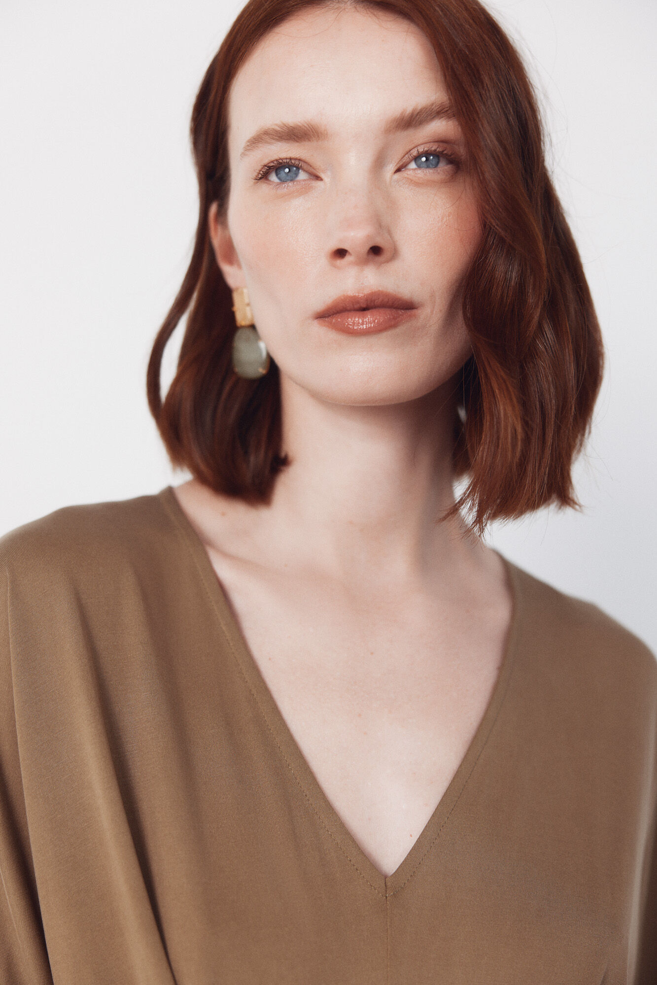 Cortefiel Long knotted dress Kaki