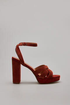 Cortefiel Leather heeled sandal Brown