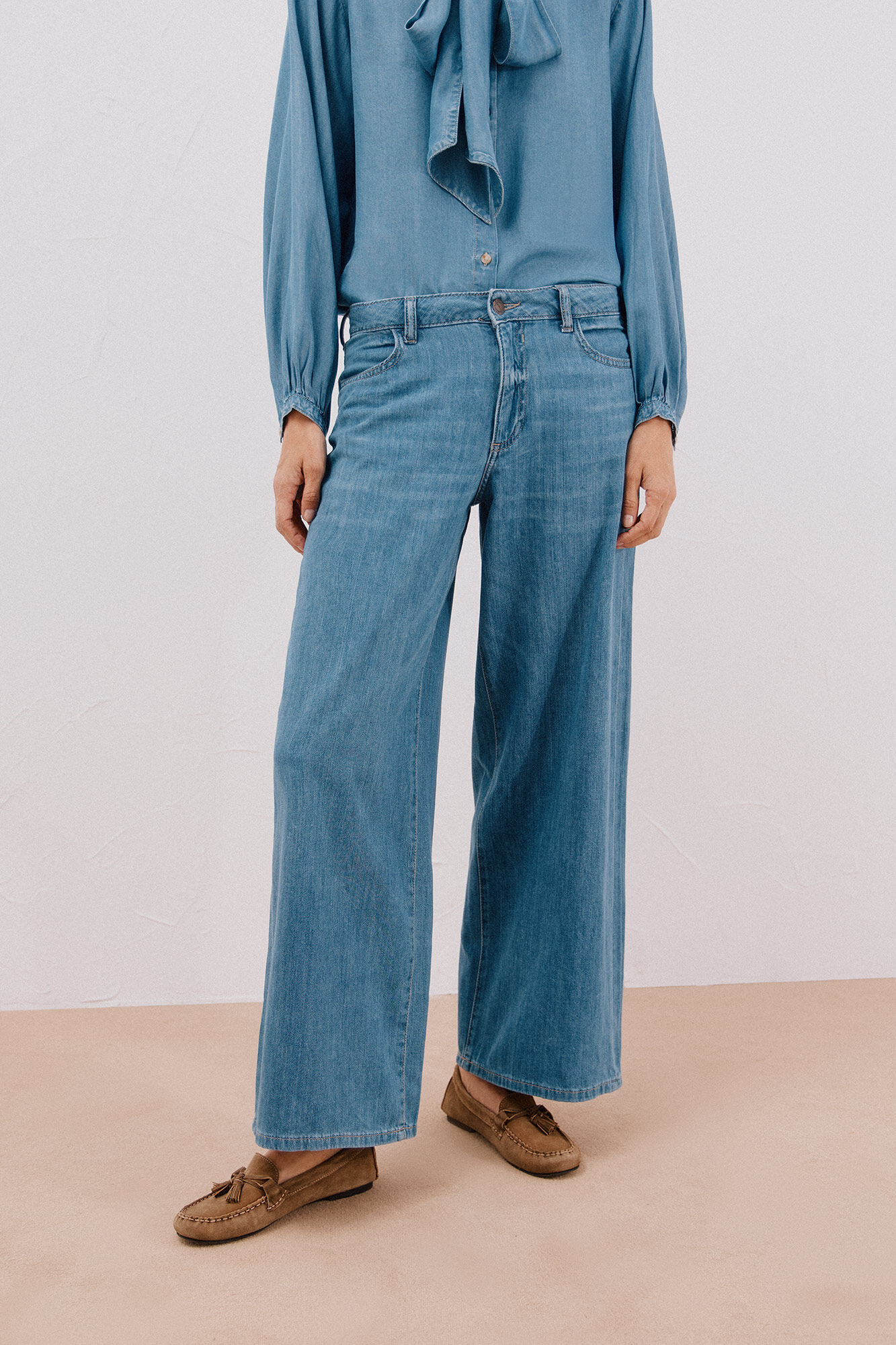 Cortefiel Cal&ccedil;a jeans palazzo longa  Azul