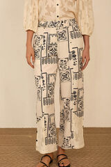 Meisie Printed two-fabric trousers Printed white
