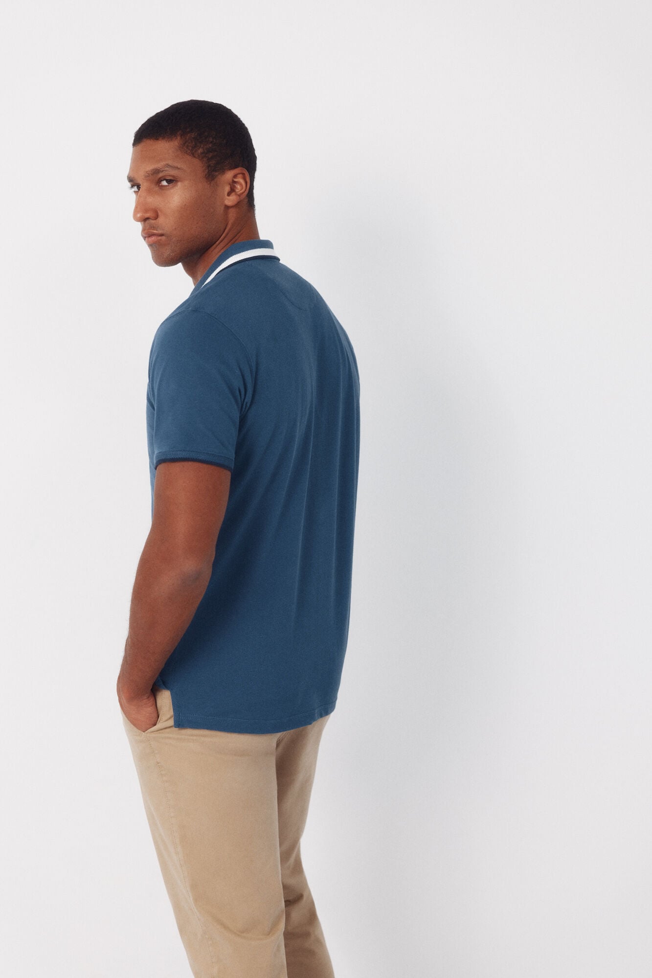 Cortefiel Fantasy neck structure polo shirt Blue