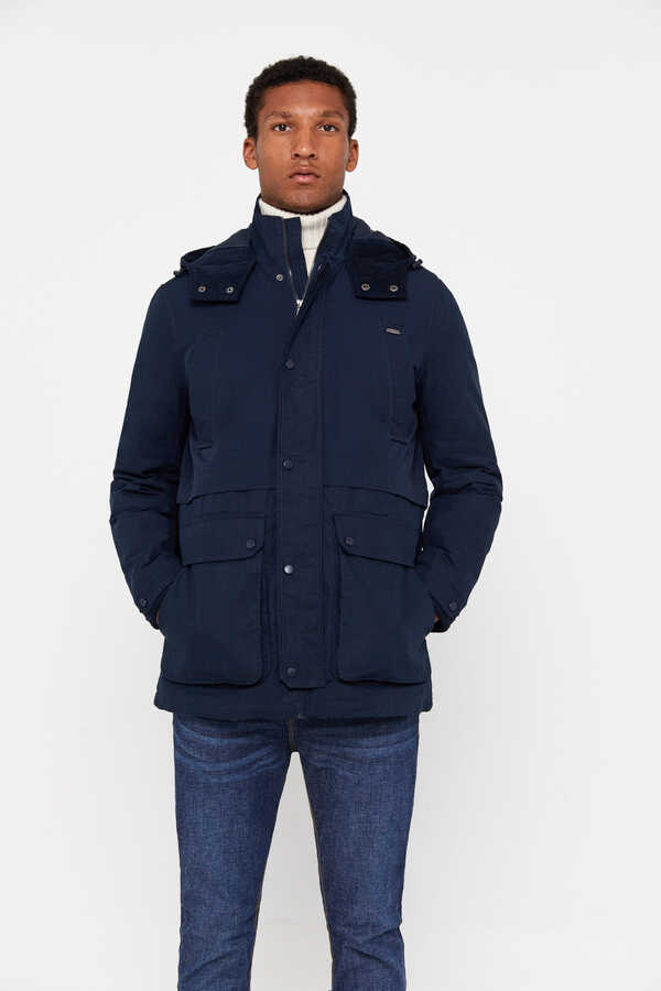 Cortefiel Quilted hooded jacket Navy