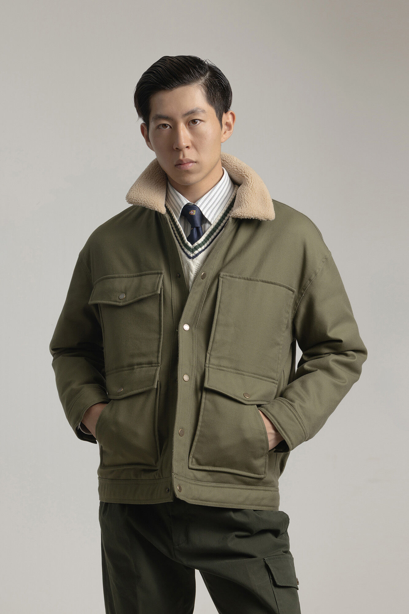 PuroEGO Jaqueta de trabalho com gola de borrego