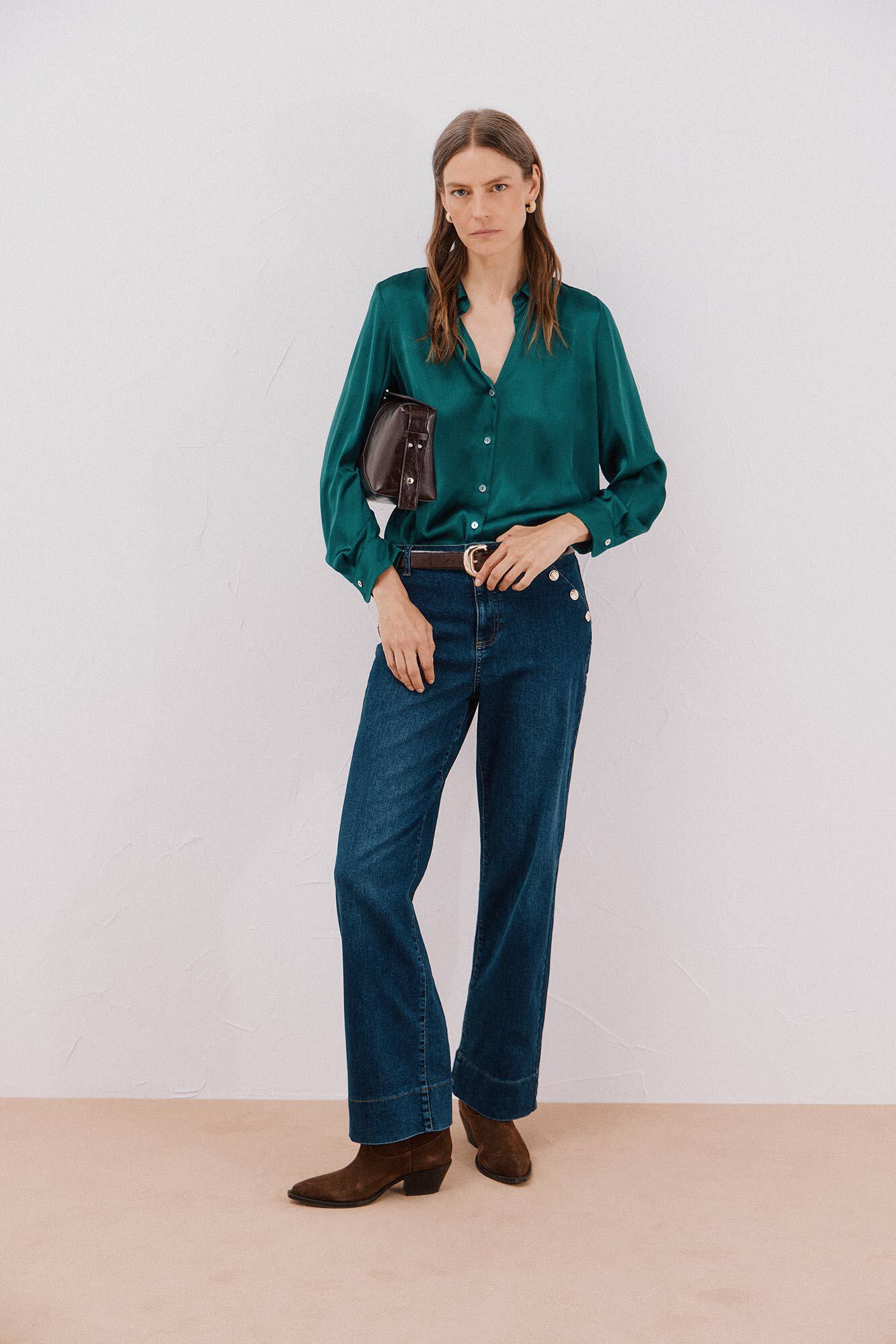 Cortefiel Satin-finish shirt Dark green