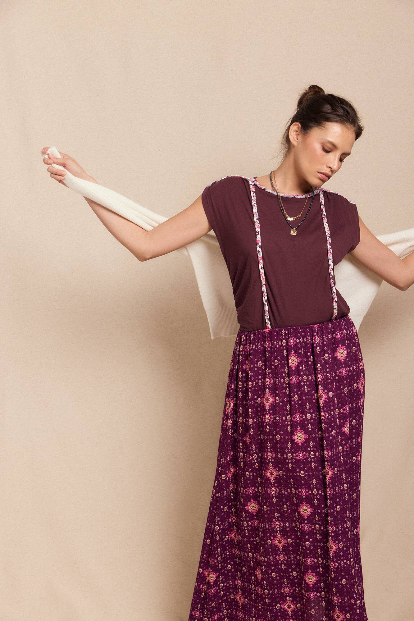 Slowlove Gathered braided t-shirt Maroon