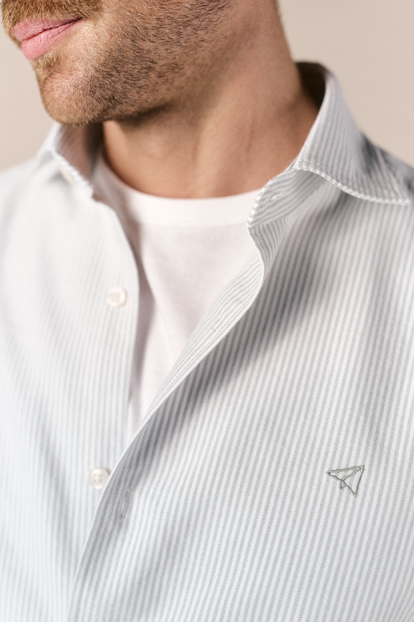 OOTO Oxford pinstriped long sleeve shirt Kaki