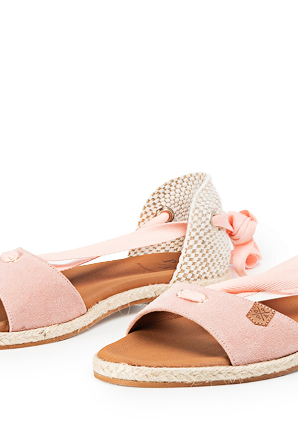 Cortefiel Capri pink split leather flat sandals Pink