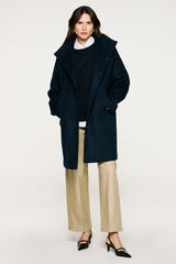 Selected Wool coat with a funnel neck. Navy