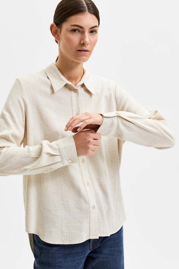 Cortefiel Regular-fit long-sleeved linen shirt Grey