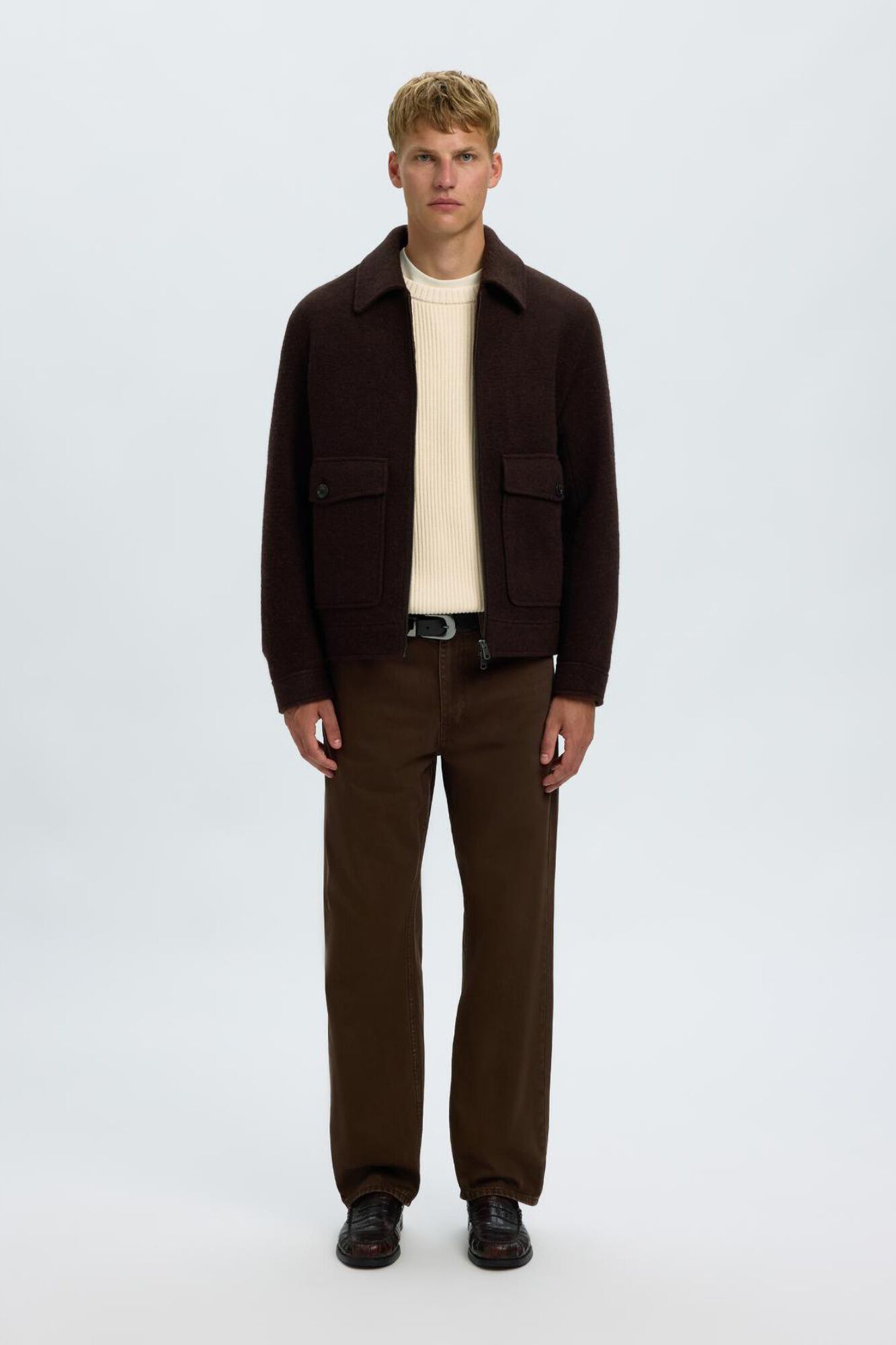 Selected Camisola canelada Relaxed Fit Tostado