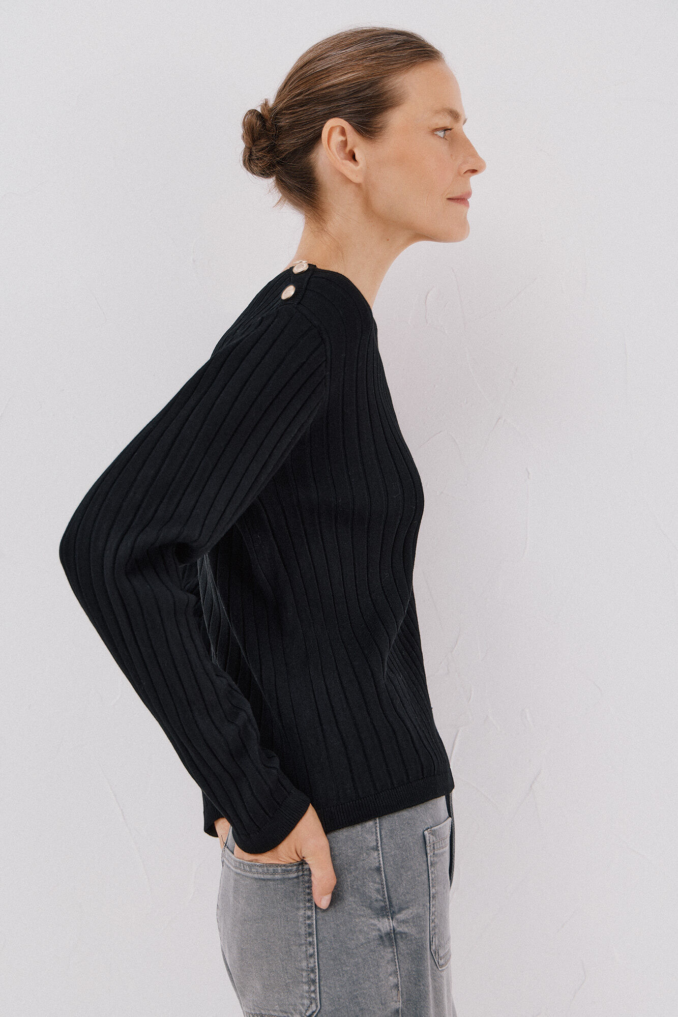 Cortefiel Ribbed jumper with buttons Black