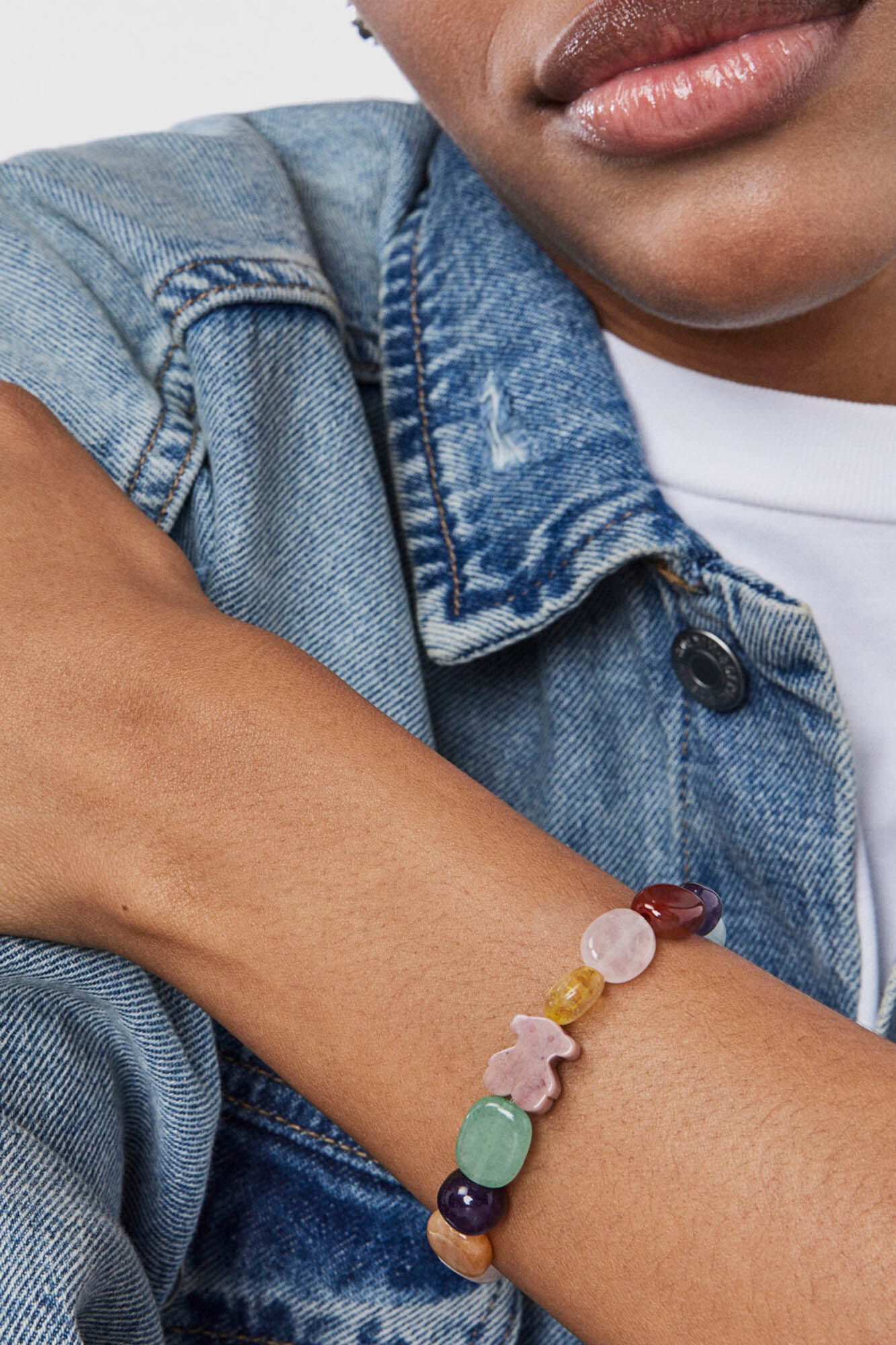 Tous Pulsera de plata con gemas y oso de rodonita TOUS Color Gris