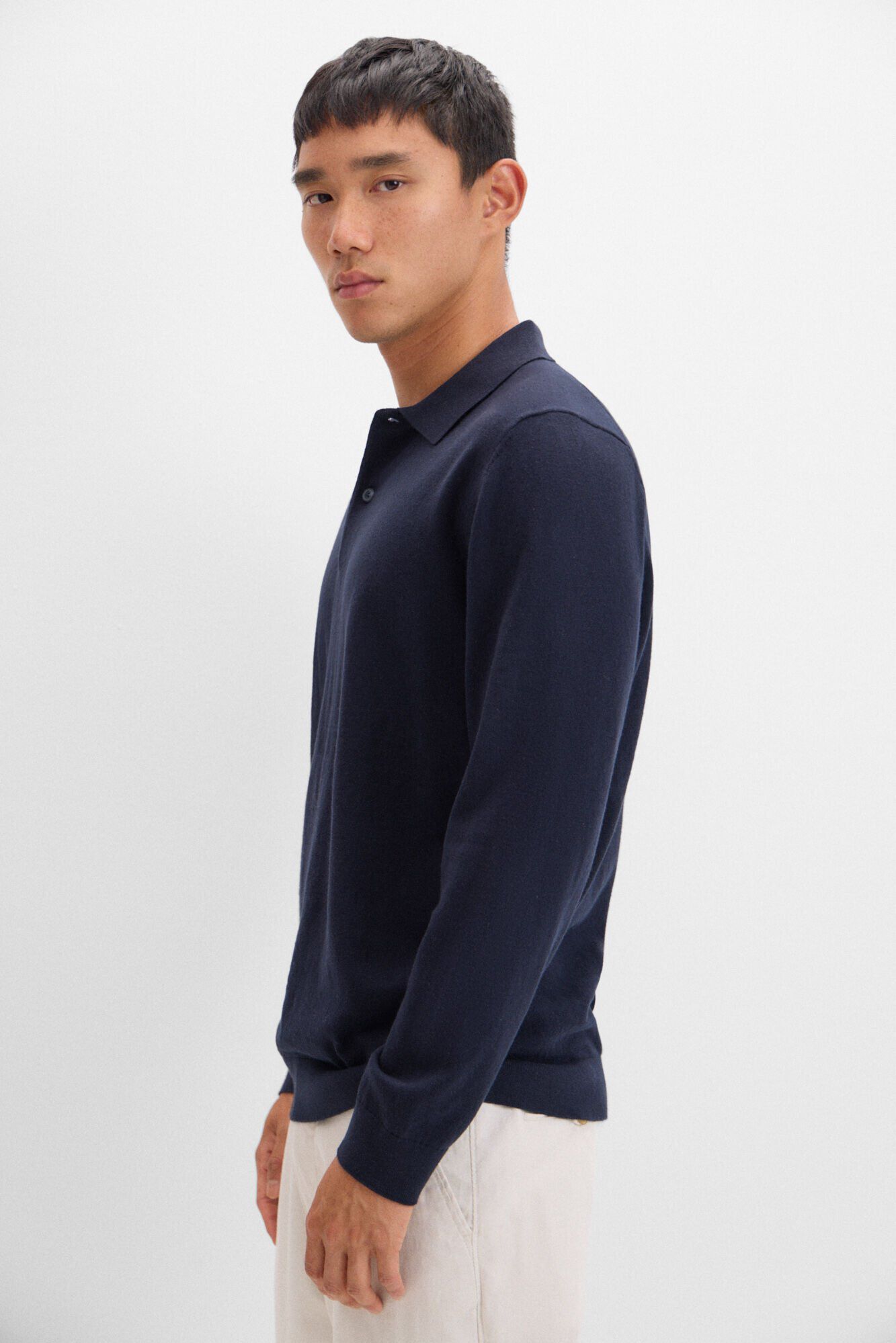 Cortefiel Cotton cashmere polo shirt neck jersey Navy