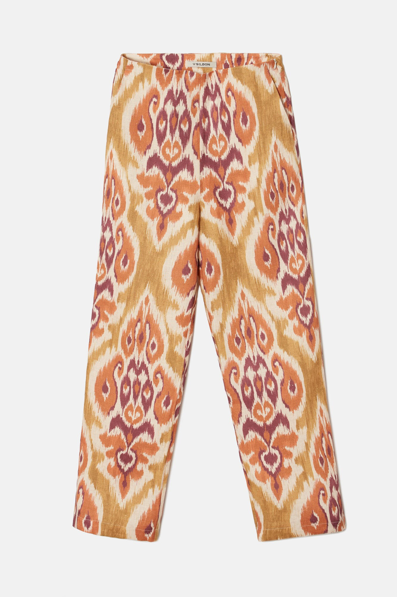 Silbon Ikat-print linen trousers Printed beige