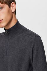 Selected Camisola de malha com meio fecho-&eacute;clair 100% algod&atilde;o Cinzento