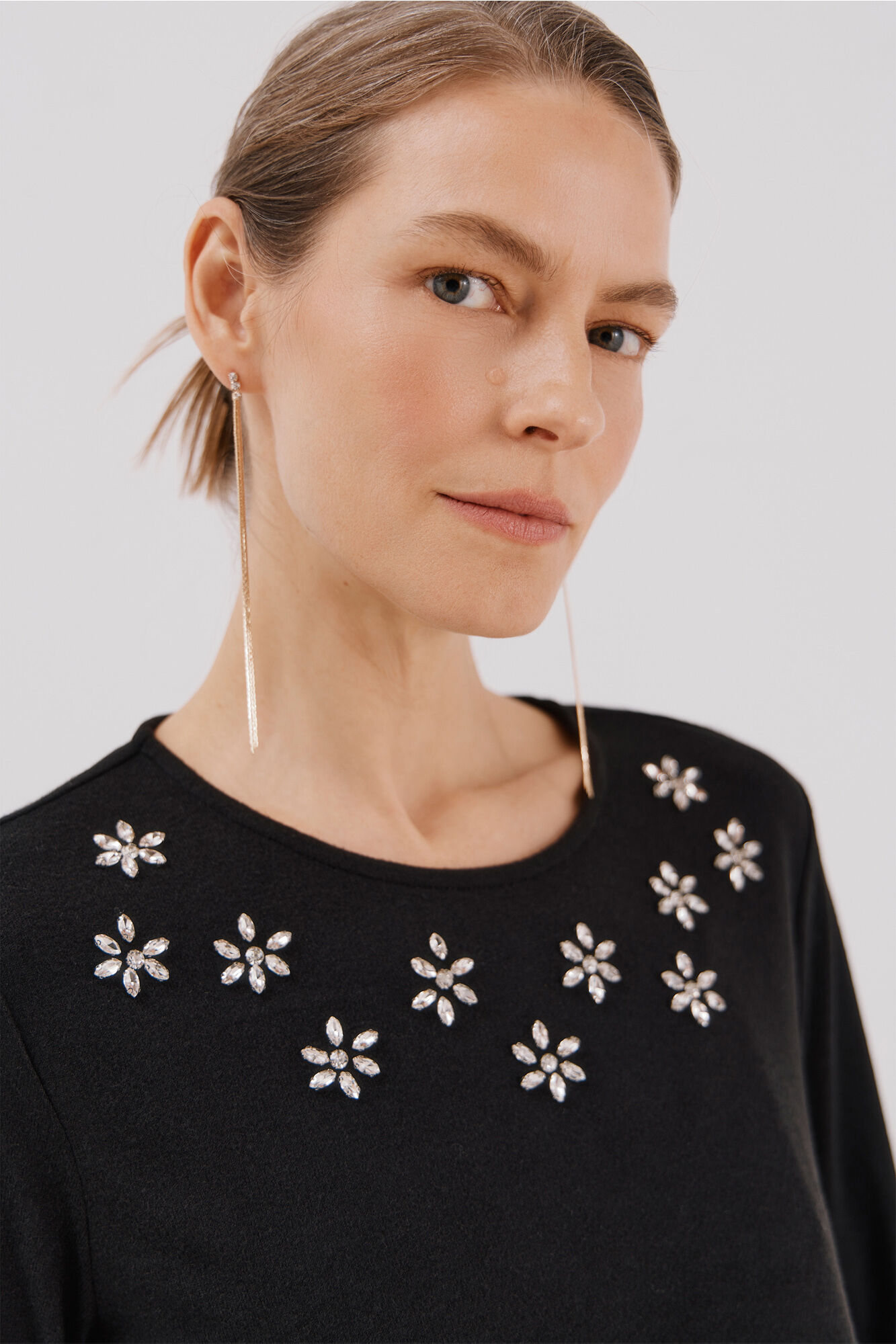 Cortefiel Rhinestone detail t-shirt Black