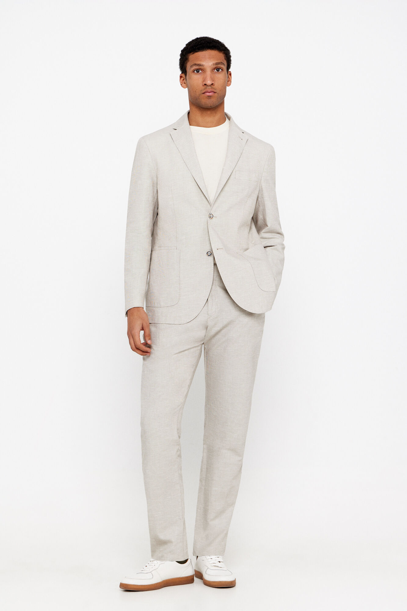 Cortefiel Cal&ccedil;as algod&atilde;o-linho slim fit Tostado