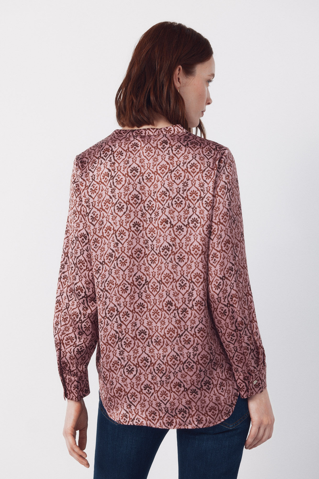 Cortefiel Printed satin mandarin shirt Printed purple